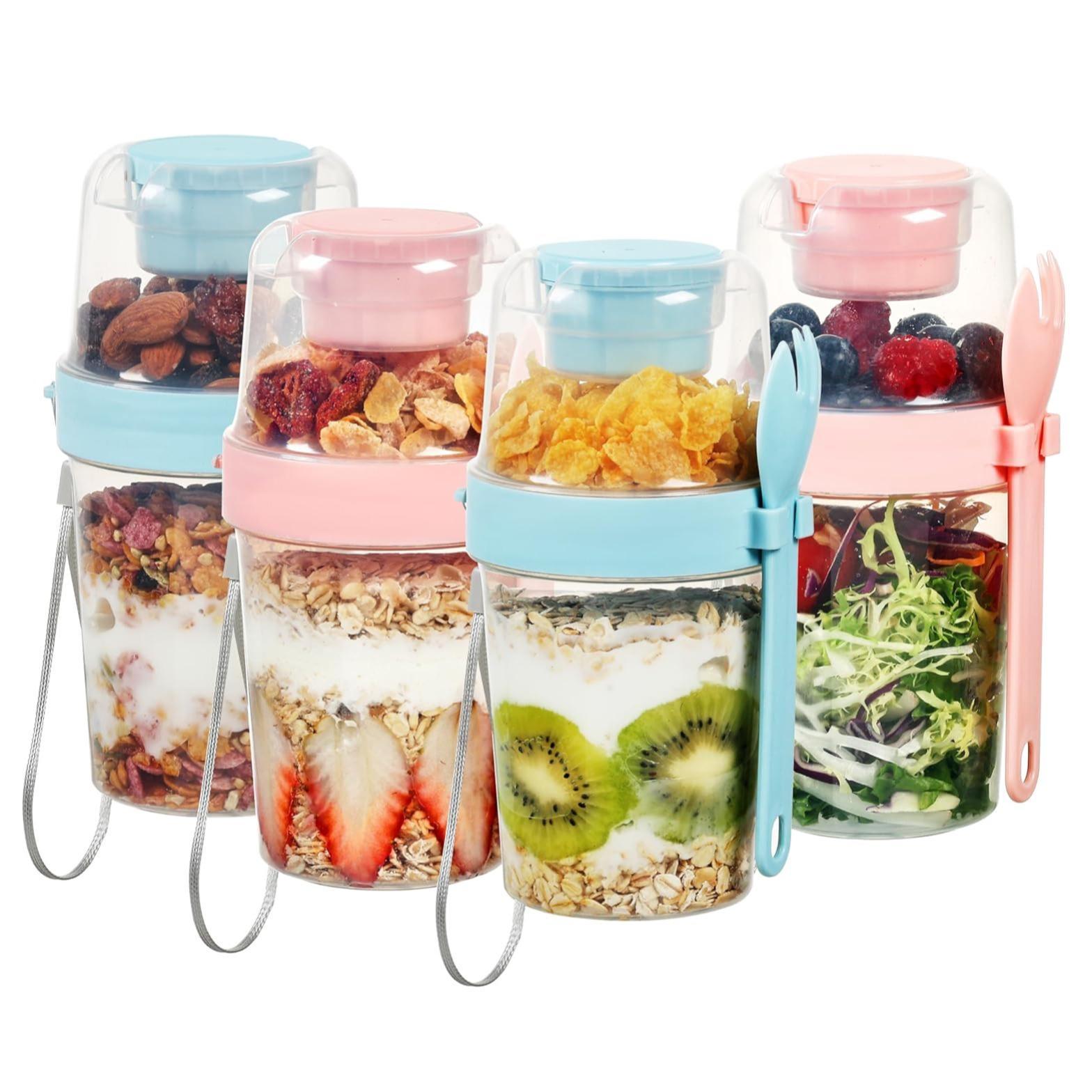 4 yogurt parfait cups, covered yogurt container, overnight oatmeal container, reusable parfait container, small Mei Sen jar for salad, pre-meal preparation, snacks and oatmeal.