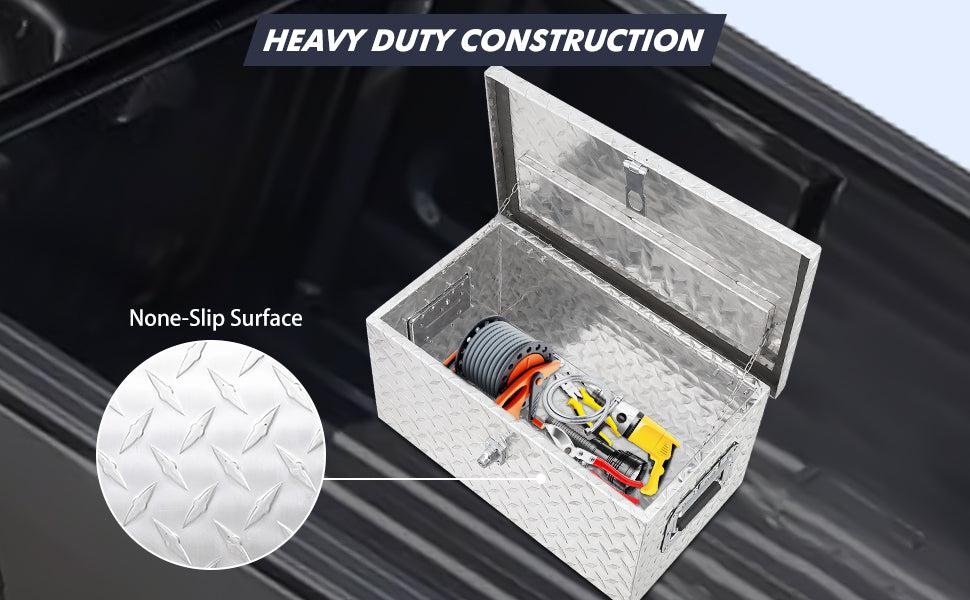 GARVEE 20 Inch Heavy Duty Aluminum Tool Box with Lock and Keys, Waterproof Storage Organizer for Truck Bed, RV, and Van, Features Sliding Shelf and Side Handle for Easy Access and Durability.