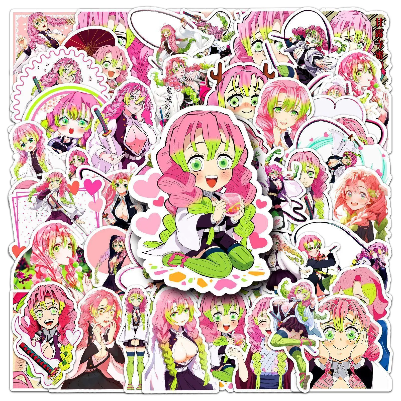 2026 hot item 10/50PCS Japanese Anime Demon Slayer Cartoon Cute Kanroji Mitsuri Sticker Waterproof Graffiti Decal Toys DIY Water Cup Laptop Popular toys