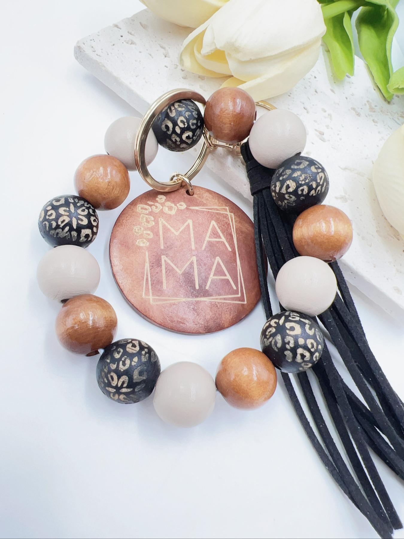 Unisex Colorblock Beaded & Tassel Decor Keychain, Boho Style Wristlet Keychain for Women & Men, Cute Accessories for Birthday Gift, Beaded Wristlet Keychain