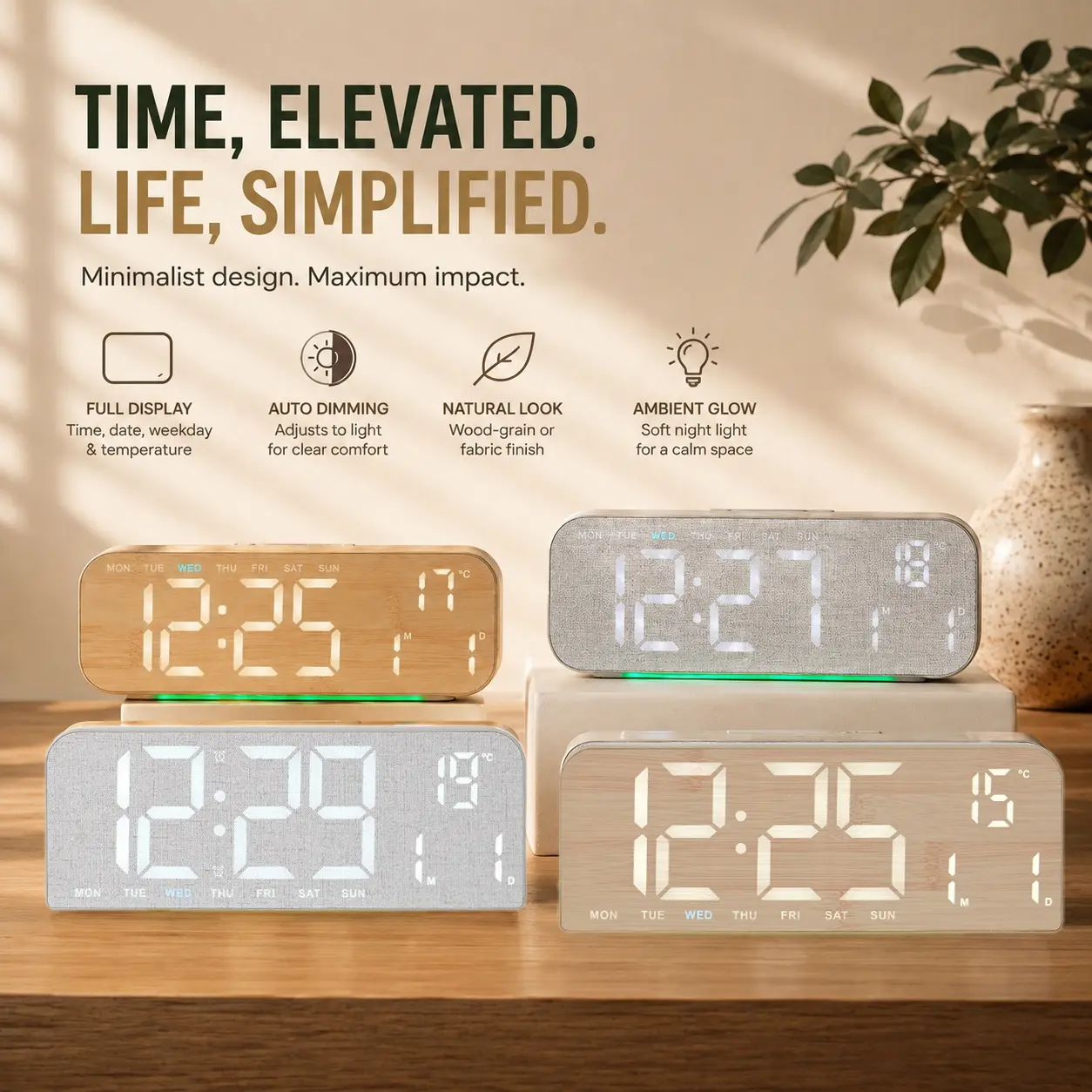 LED Digital Clock, Clock With Temperature, 1 Count Multifunctional Date and Temperature Display Desktop Clock, Digital Alarm Clocks, Decorative for Living Room, Bedroom and Office-YY2
