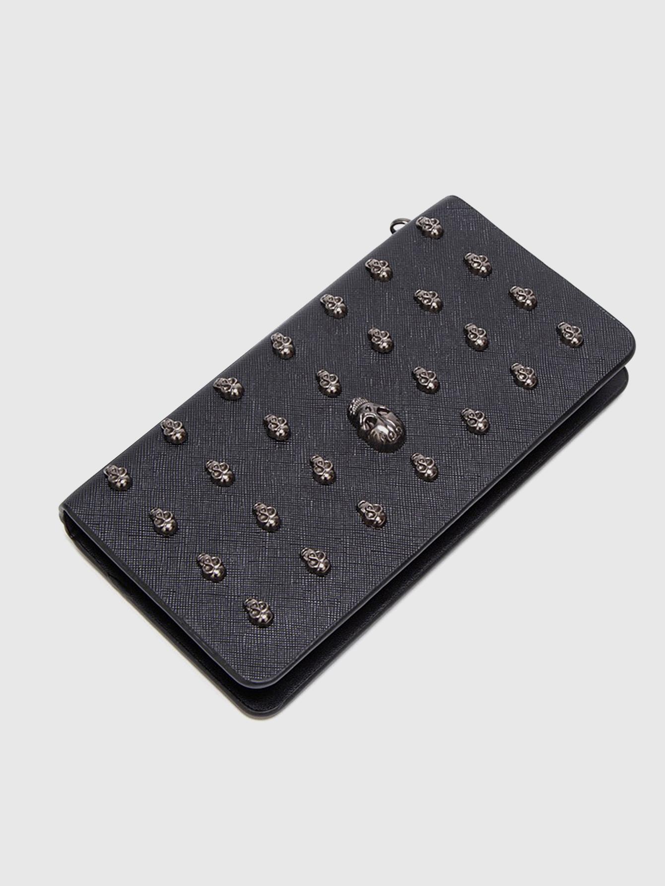 Halloween Black Skull Rivet Coin Wallet, Men's and Women's Wallets, Punk Style Skull Design, Large Capacity Zipper Closure, Wrist Zipper Long Gothic Style Wallet, Durable Travel Accessories