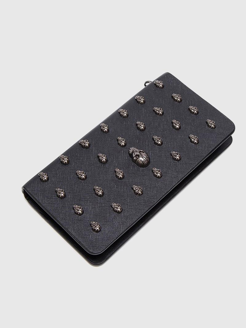 Halloween Black Skull Rivet Coin Wallet, Men's and Women's Wallets, Punk Style Skull Design, Large Capacity Zipper Closure, Wrist Zipper Long Gothic Style Wallet, Durable Travel Accessories