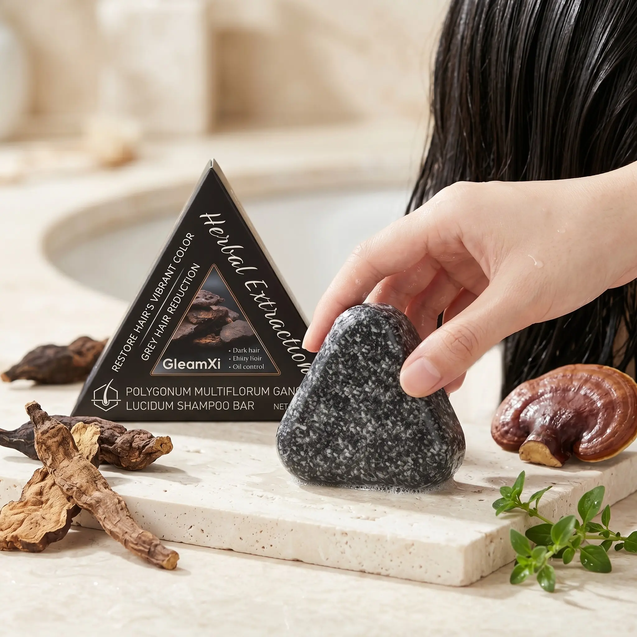 Polygonum Multiflorum Lustrous Shampoo Bar(120g), Natural And Harmless Formula, Cleansing Scalp, Softens Rough Hair, Herbal Fragrance, Repairs Ends