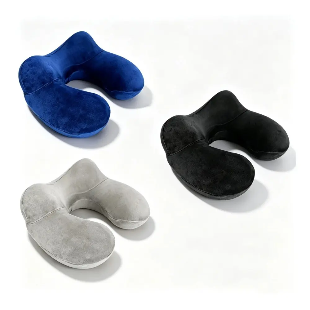 Inflatable U-Shape Pillow, Portable Automatic Inflation, Travel Neck Support Pillow, Detachable Fabric Cover, Inflatable Pillow for Airplane Trips