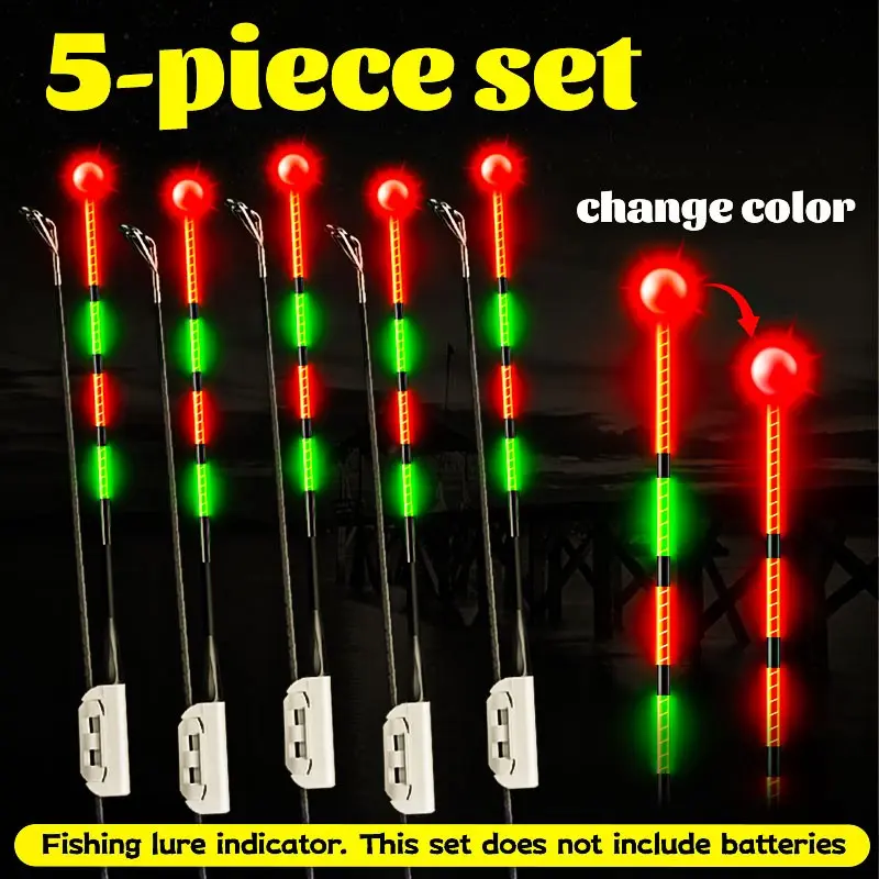 5-Piece Fishing Signal Indicator, Color-Changing Lights, Night Fishing Glow Stick, Day/night Use, Suitable for All Types of Rods