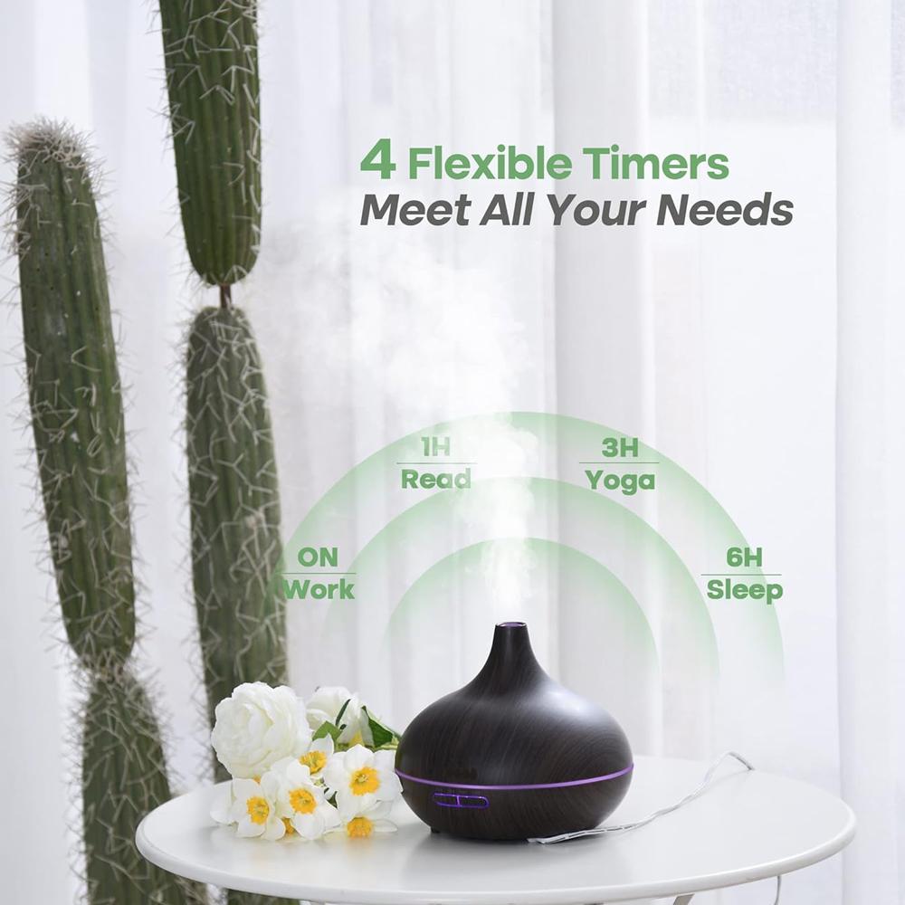 Oil Diffuser, 550ml Aromatherapy Diffuser with 6x10ml Included, 7x2 Colorful LED Night Light, 23dB Quiet BPA-Free Essential Oil Diffusers for Home, 16H Lasting, 4 Timers, Auto Off, Black humidifier air  purifier Lamp Diffuser with Cool Mist