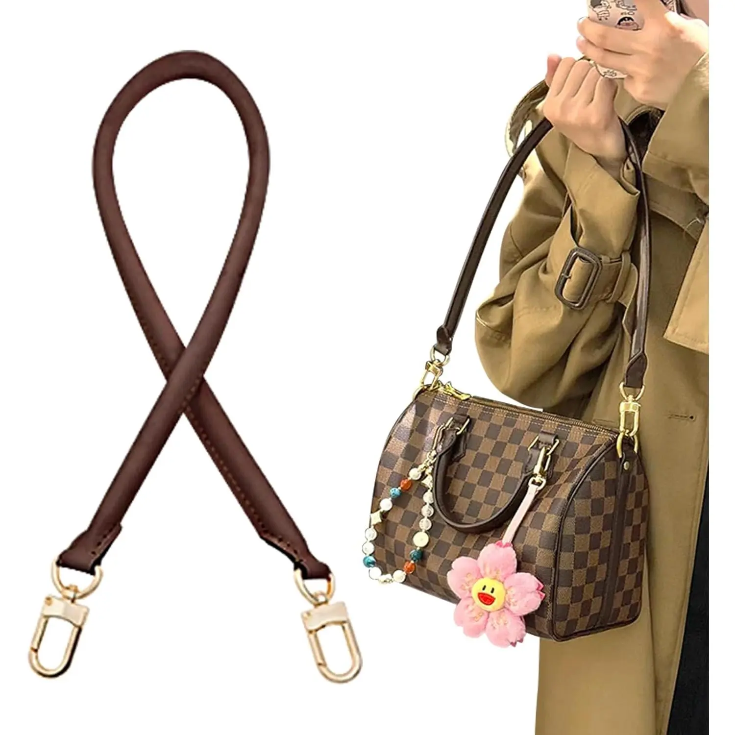 ORVELIA Vachetta Leather Shoulder Short Strap Bag Replacement Fit for Graceful Damier or Speedy 25 30 35 P9 Handbag Straps Length:27.5in