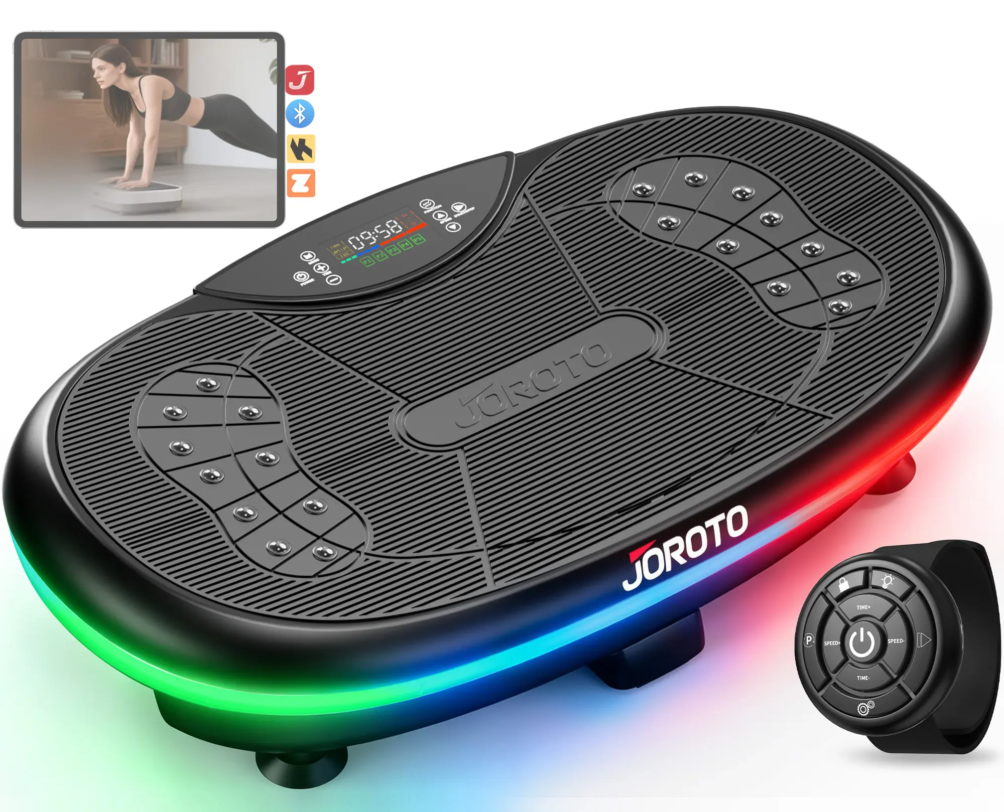 JOROTO 4D Vibration Plate Exercise Machine for Women - Compact Home Workout Gear with App Control, 120 Speed Levels, Resistance Bands, Yoga Mat, Vibration Training, Batteries Packed Separately, At-Home Gym