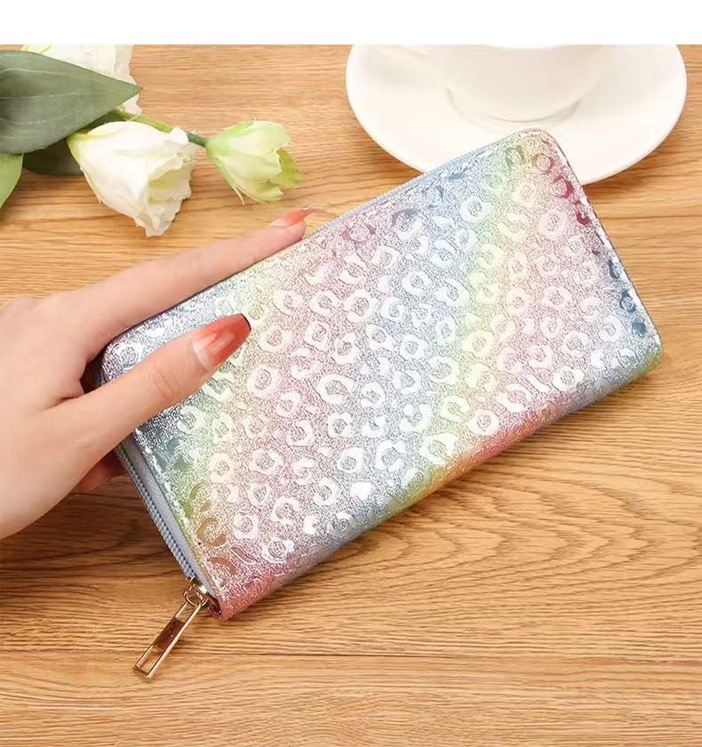 Laser Zipper Bag Grid Pattern Triangle Mermaid Shining Pink Large Wallet Women's Bag