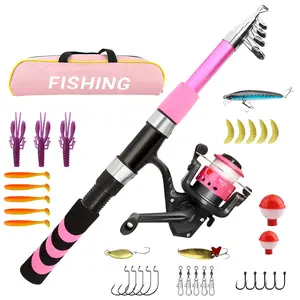 Pink Fishing Rod Combo – Pre-Spooled Spinning Reel with Tackle Box & Pink Carry Bag, Ready-to-Fish Kit, Perfect Gift for Women Anglers