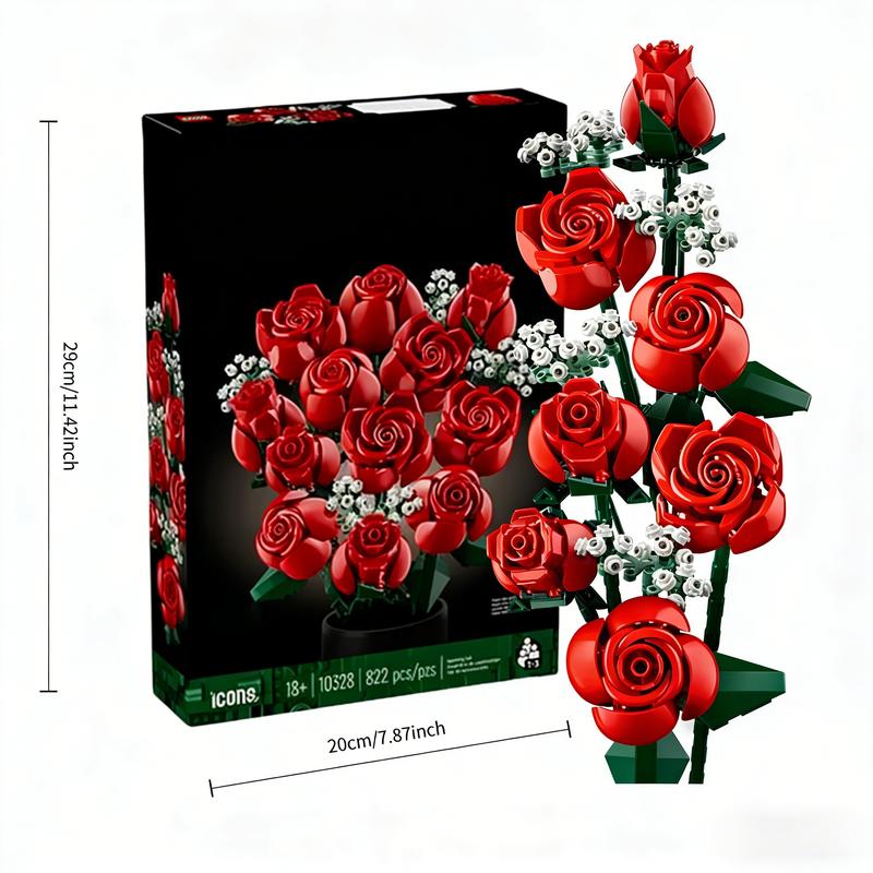 789pcs Pink Rose Bouquet 10374 Building Blocks Sets Red Rose Artificial Flower Bouquet Suitable for Christmas Gifts for Girlfriend Valentine's Day Gifts