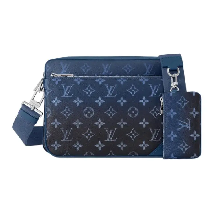 Louis Vuitton Trio Messenger Bag for Men – Detachable Strap, Zip Closure, Coated Canvas, Deep Blue
