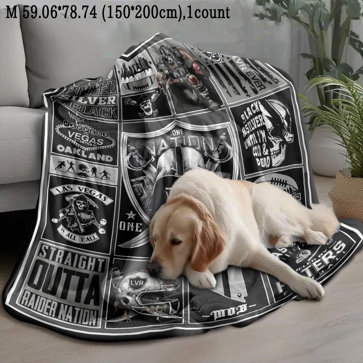 Oakland Raiders Pattern Slogan Print Blanket, Soft Comfortable Throw Blanket, Warm Napping Blanket for Home Office Travel Camping