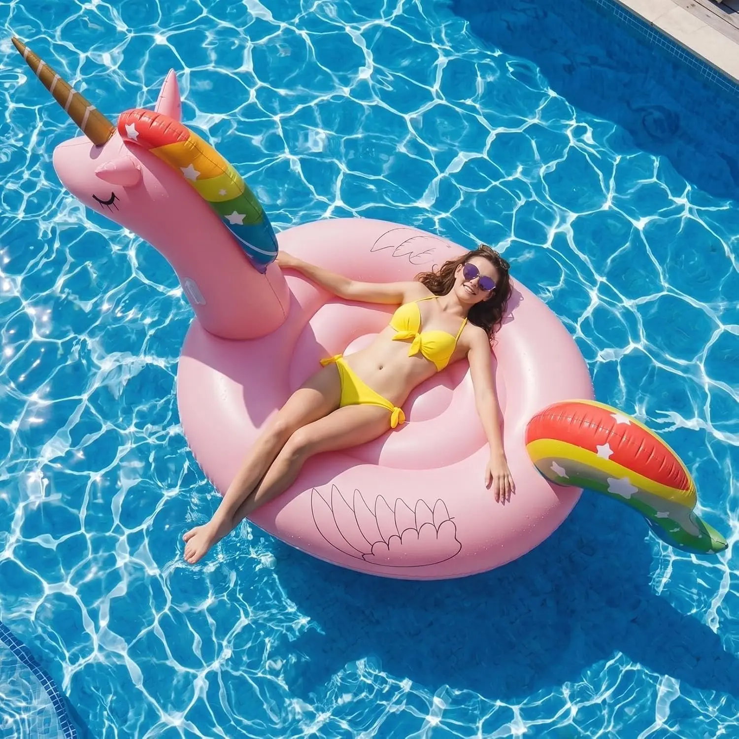 Large Inflatable Pink Unicorn Pool Float with Cup Holder - Water Toy for Adults & Family, Perfect for Swimming Pool Parties & Summer Fun