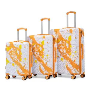 20"/24"/28" 3 pcs/set in PC Spinner Wheel Luggage, Carry on Suitcase, With Printed pattern and Combination Lock (Orange)
