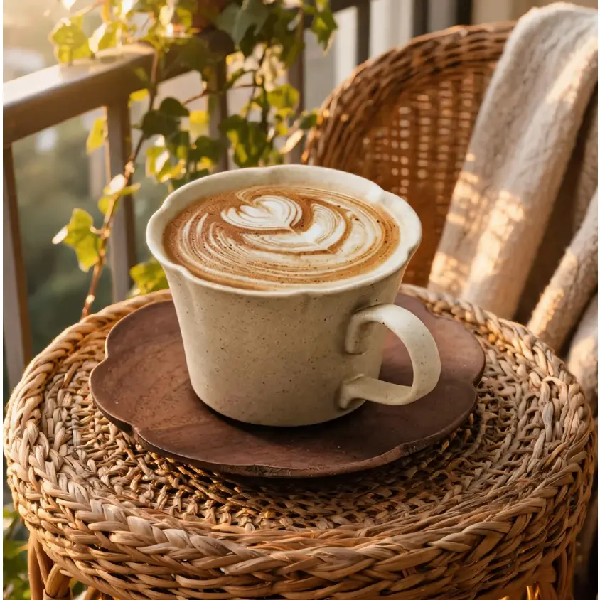 Vintage Minimalist Espresso Cup & Saucer Set - Sturdy Matte Ceramic, Sturdy Wood Saucer, Ergonomic Handle, 200ml Coffee Supplies, Home Gift for Women-Dad (Anniversaries, Birthdays)