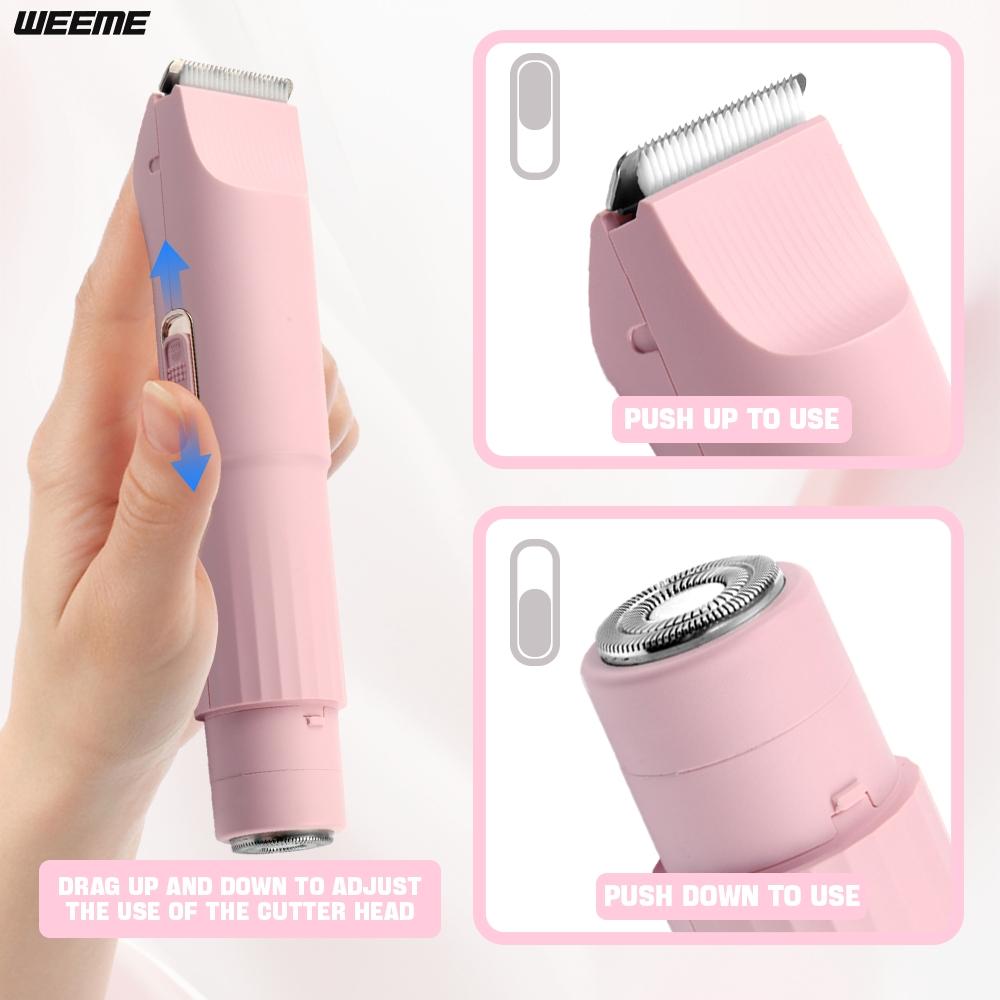 Weeme Women's Dual Head Trimmer, Bikini & Body Hair Clipper, USB Rechargeable, Precision Grooming Tool, Ideal Gift for Her, Cordless Rechargeable Trimmer