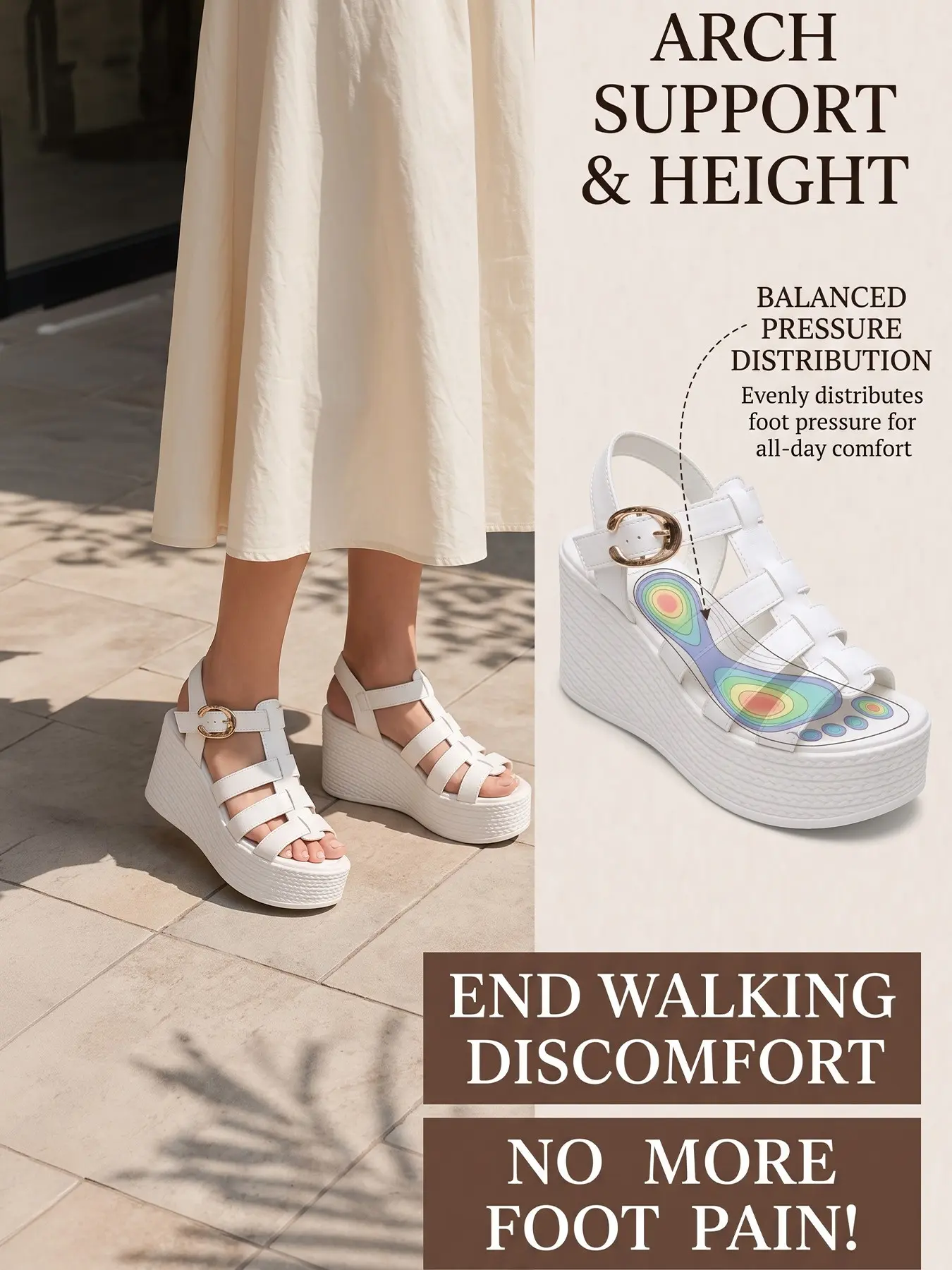 Comfortable Thick Sole Wedge Fashionable Sandals (35-43), Wide Fit, Adjustable Ankle Strap, Breathable Laces, Non-Slip Sole, Summer Footwear