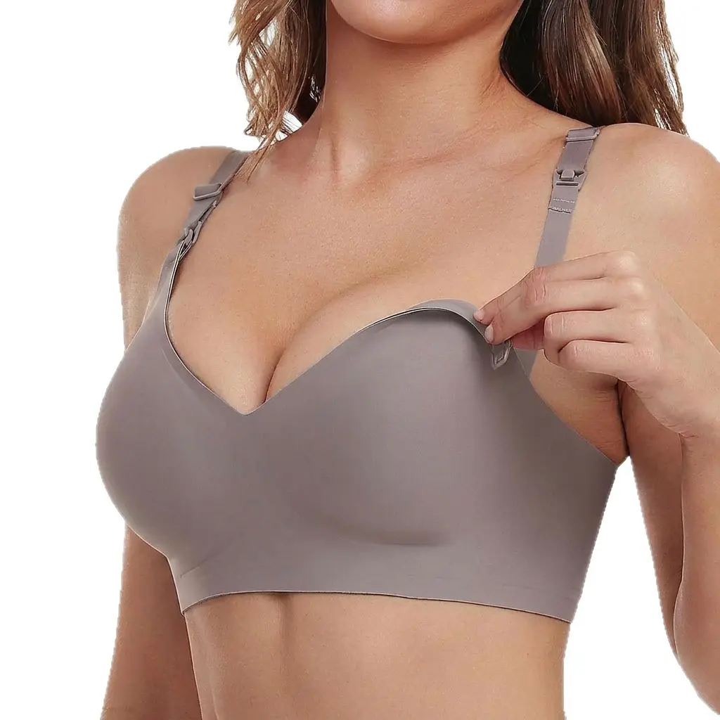 MUSBUY Women's Seamless Maternity Nursing Bra, Wireless Clip-Down Sleep Bra for Easy Breastfeeding, Plain Casual U-Back with Adjustable Straps, Dark Shades, Xxl, New Moms