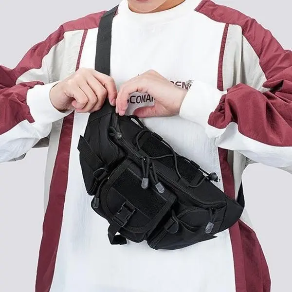 Tactical fanny pack Multifunctional sports Luya bag Men's breast bag Lightweight outdoor riding Hiking shoulder messenger bag Men's