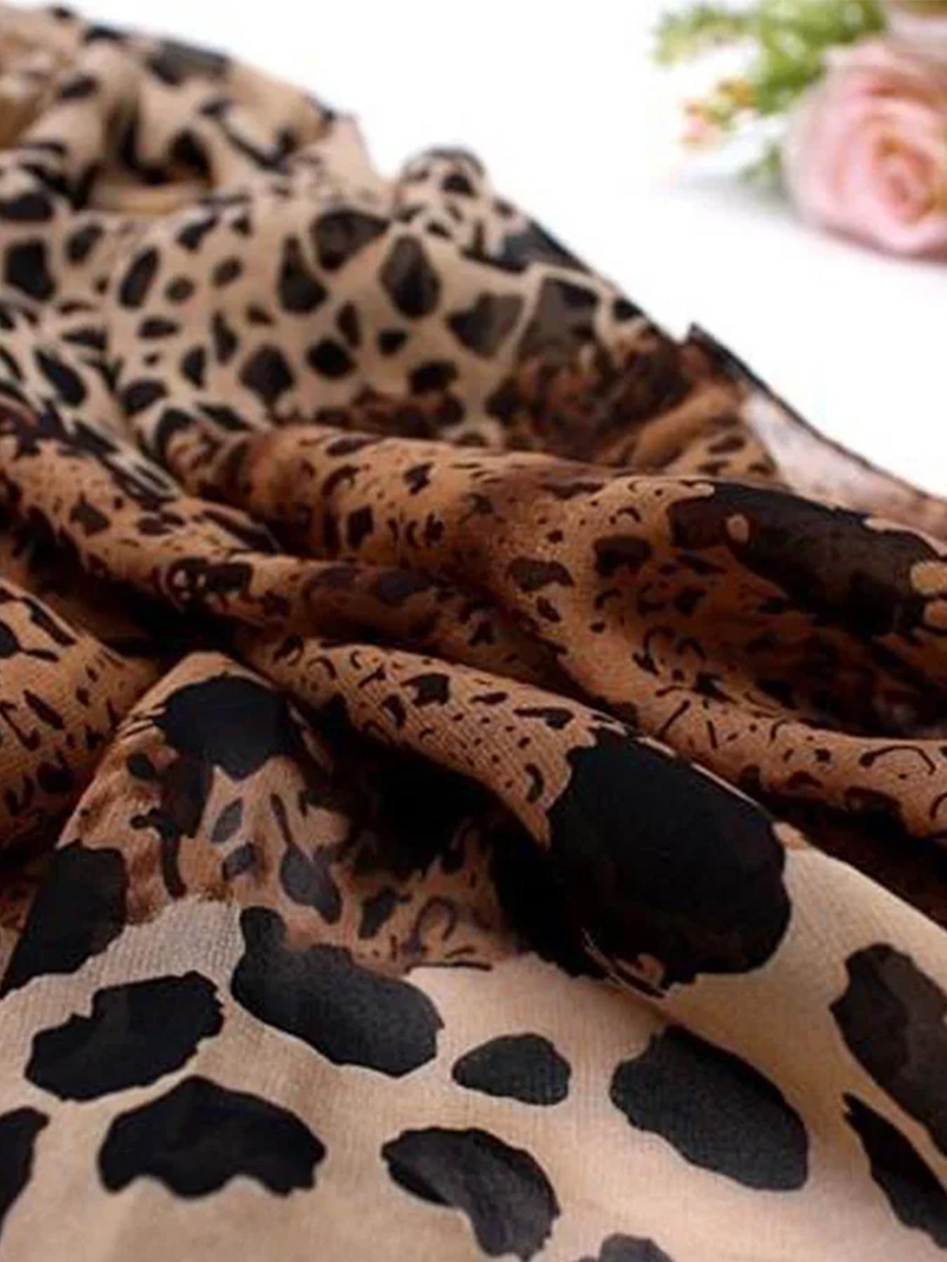 Women's Leopard Print Chiffon Khimars, Elegant Soft Comfortable Hijabs for Daily Wear, Fashion Accessories for Women & Girls