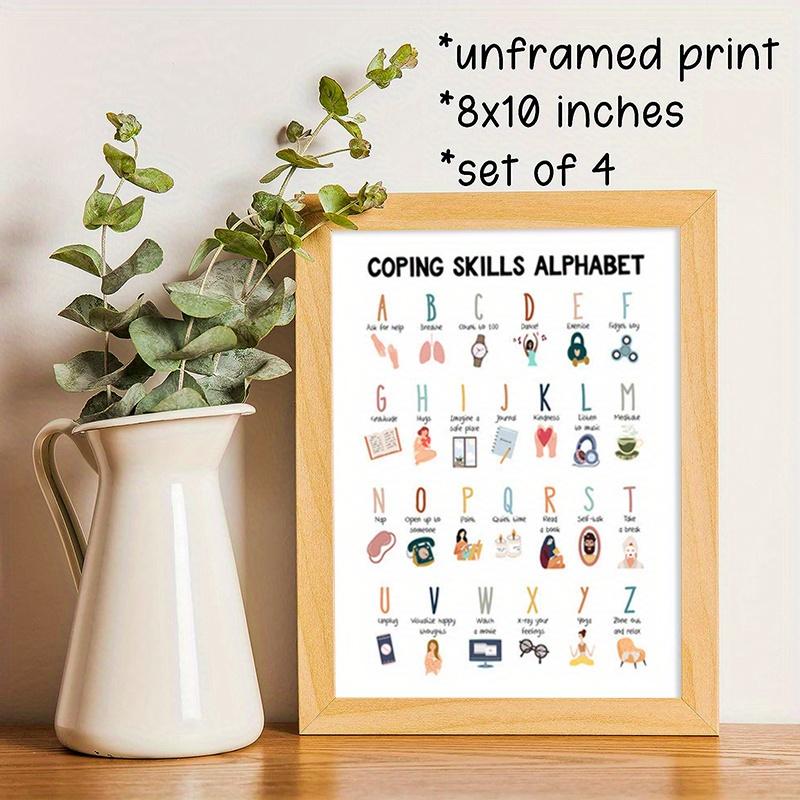 Mindfulness & Self-Care Alphabet Poster - 8x10" Frameless Wall Art for Calm Down Corner, Mental Health Awareness, School Counselor Office Decor, Perfect for Room Decor