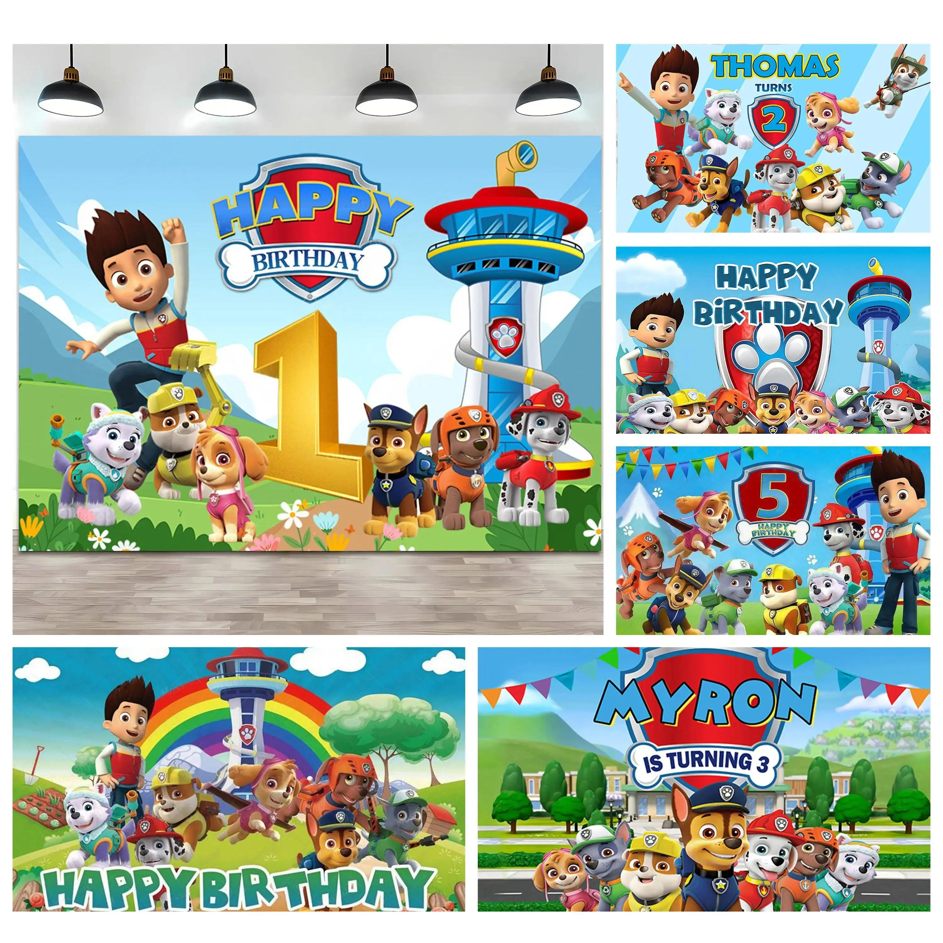 Paw Patrols Backdrop Banner Kids Boys Girls Happy Birthday Party Customization Decor Baby Shower Photo  Background Studio Props