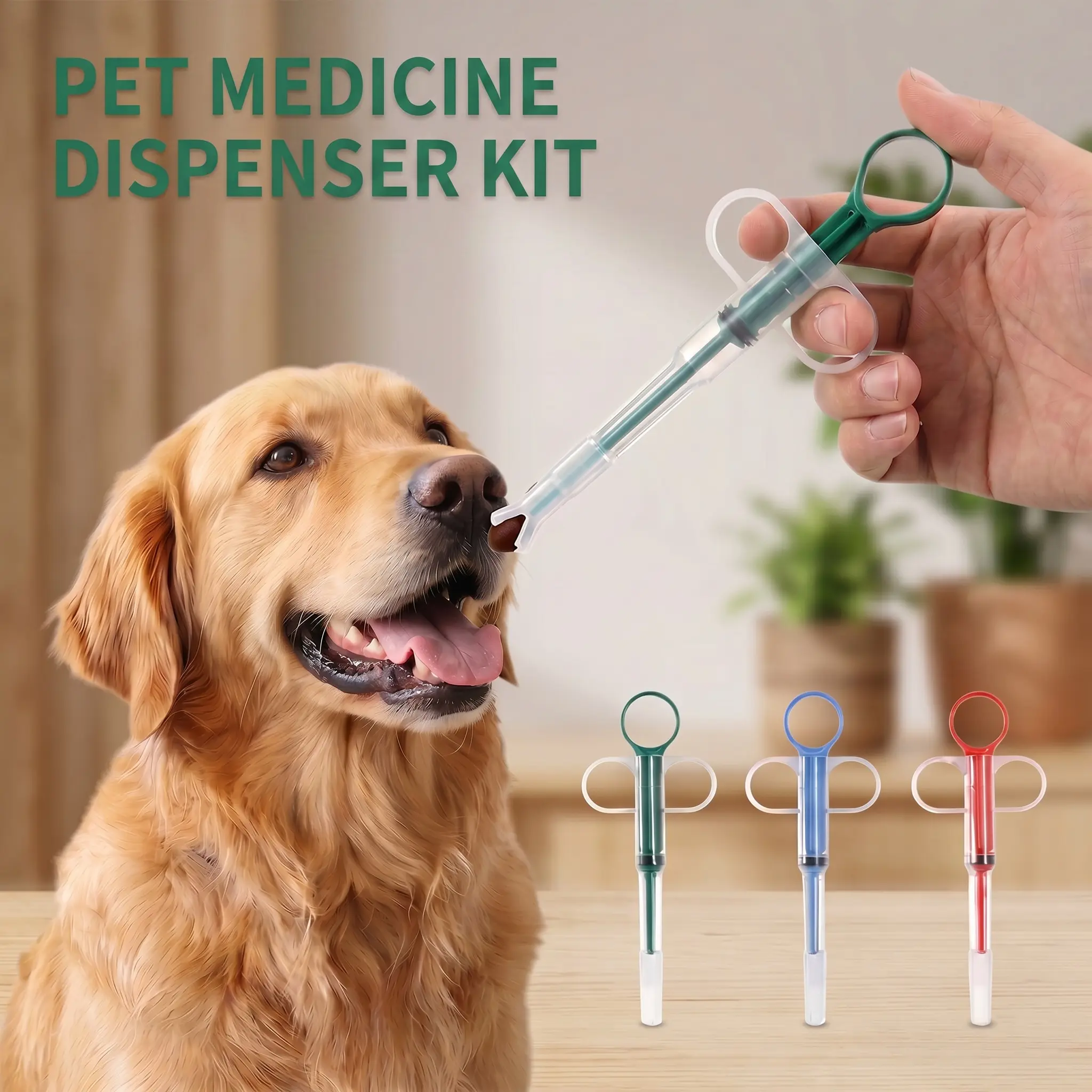 Pet Medicine Dispenser Kit, One-Hand Operation Bite-Proof Pet Pill Feeder, Soft Safe Tip For Cats & Dogs, Reusable Clean Pet Tablet Capsule Dosing Tool Pet Health Care Accessory-YY0