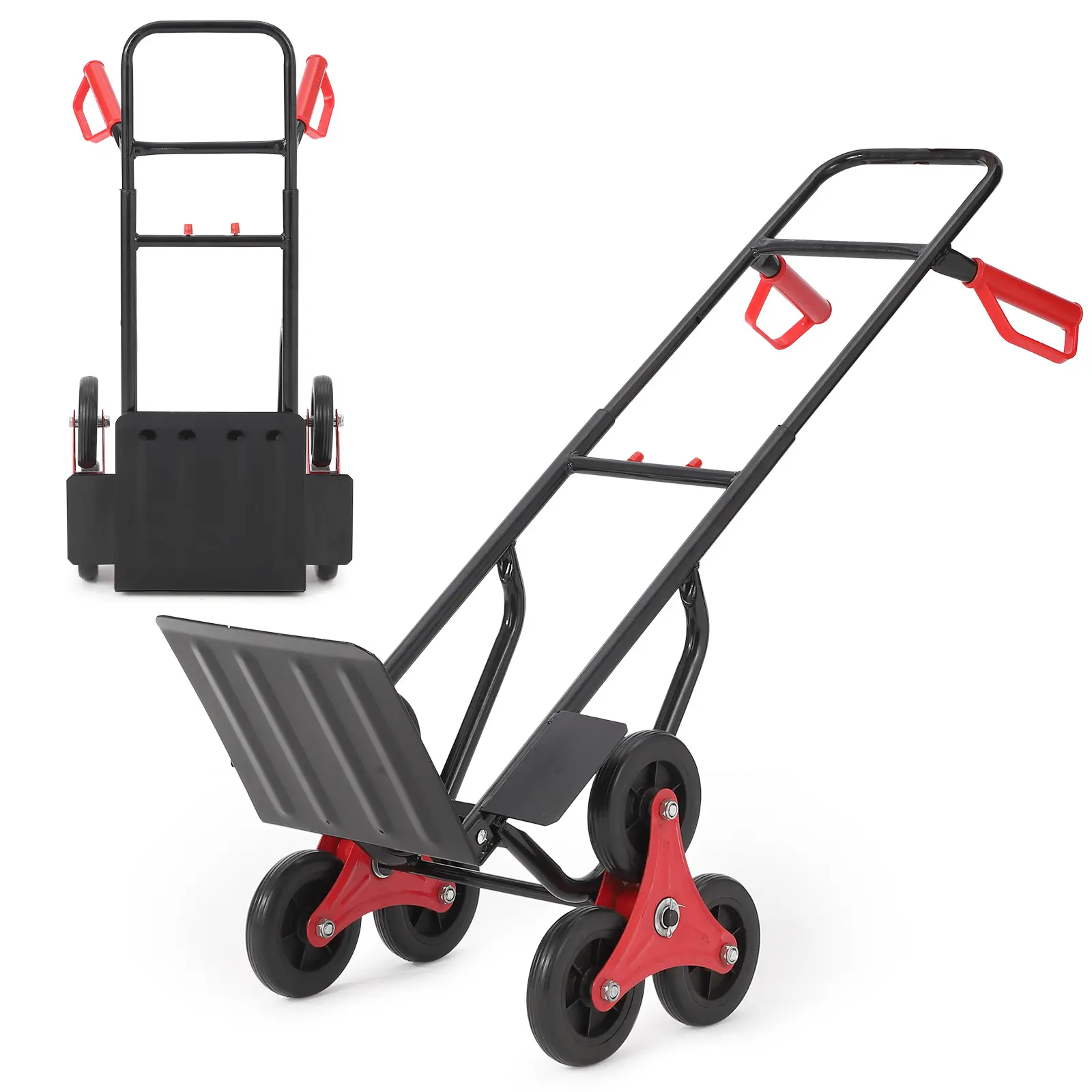 Stair Climbing Dolly, 330 Lbs Weight Capacity, Foldable Hand Truck with 6 Rubber Wheels and Telescoping Handle, Heavy-Duty Grocery Cart for Luggage, Warehouse, Shopping