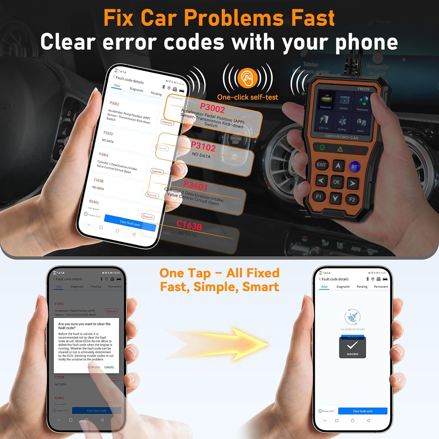 OBD2 Scanner  Diagnostic Tool - iOS/Android Compatible, Real-Time Data,  Tester, Plug and Play, Emissions Readiness for  Owners & Mechanics