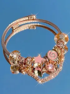 Girl Charm Bracelet, Lollipop Bracelet, Star Cute Bracelet, Rhinestone Heart Bracelet, Rose Gold Chain Bracelet, DIY Bead Bracelet