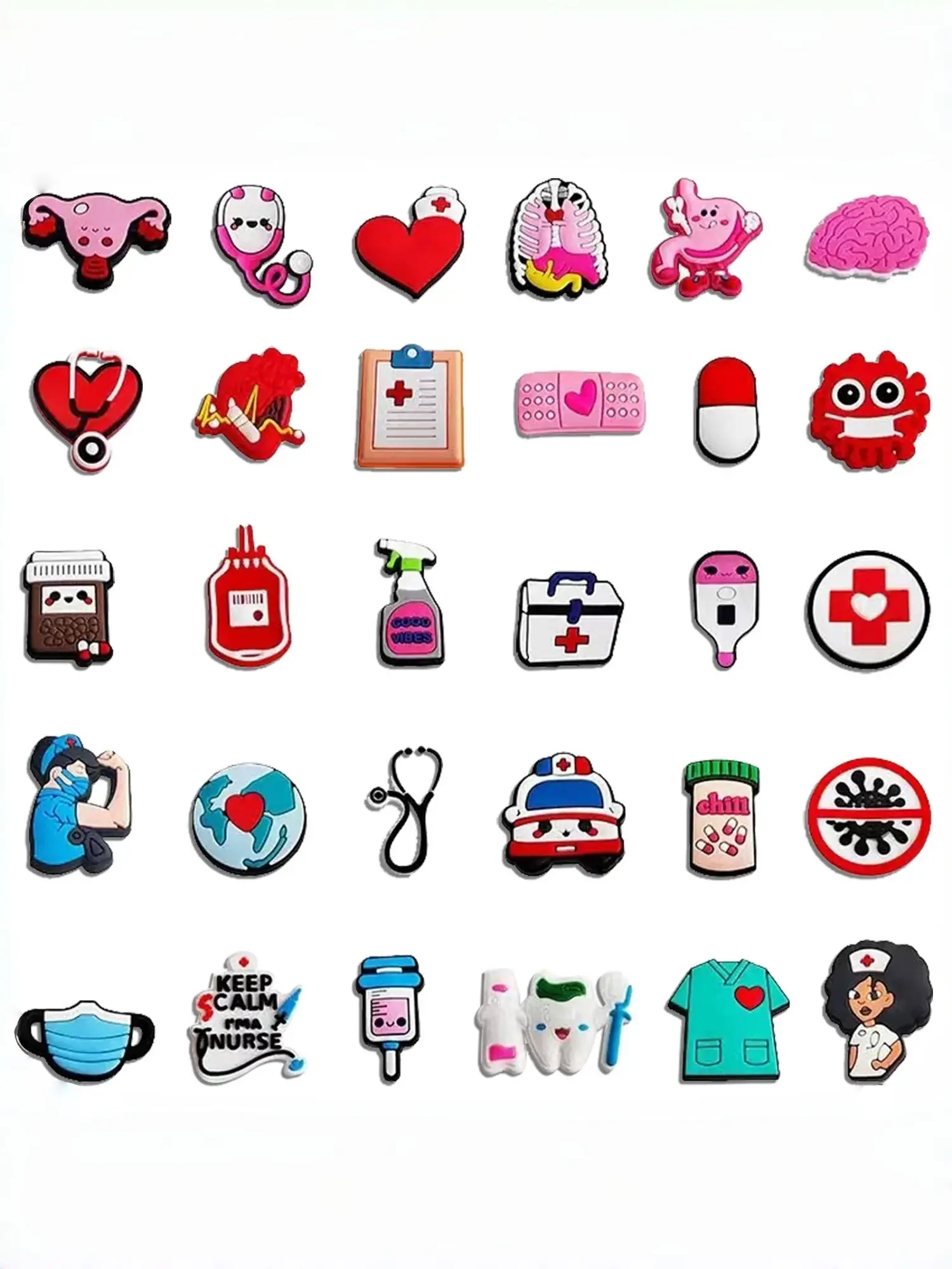 30pcs Medical Care Series Holey Shoes Flower Doctor Nurse Shoe Buckle, Creative Cartoon Medicine DIY Shoe Accessories, Shoe Decoration Charms, Fun and Practical Design