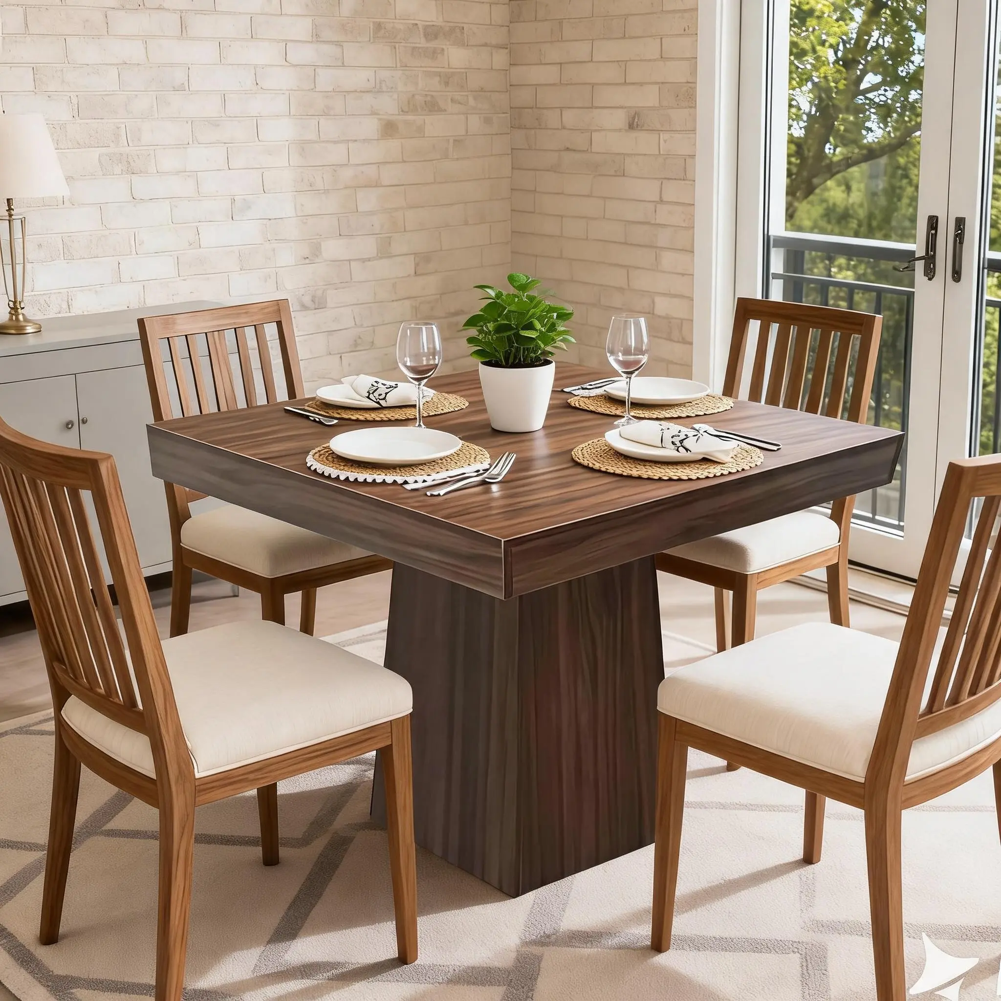 Modern Farmhouse Compact Wood Square Dining Table - Sturdy Pedestal Base, 31.5in Space Saving Table for 4-Person Small Spaces Kitchen Apartment, Gray