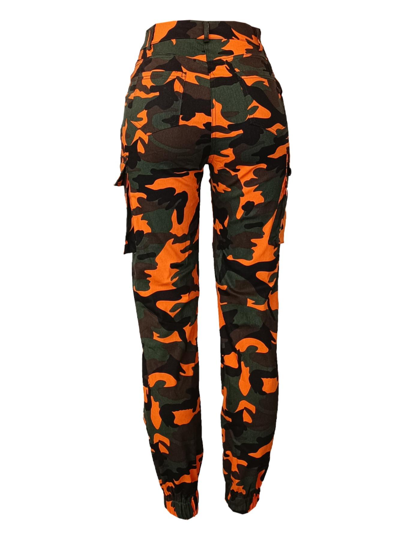Women's Camo Print Camouflage Button Fly Cargo Pants, Casual Pocket Design Trousers for Daily Wear, Ladies Bottoms for Fall & Winter, Womenswear, Casual Fashion Trousers, Casual Comfy Stretch, Casual Chic Trousers