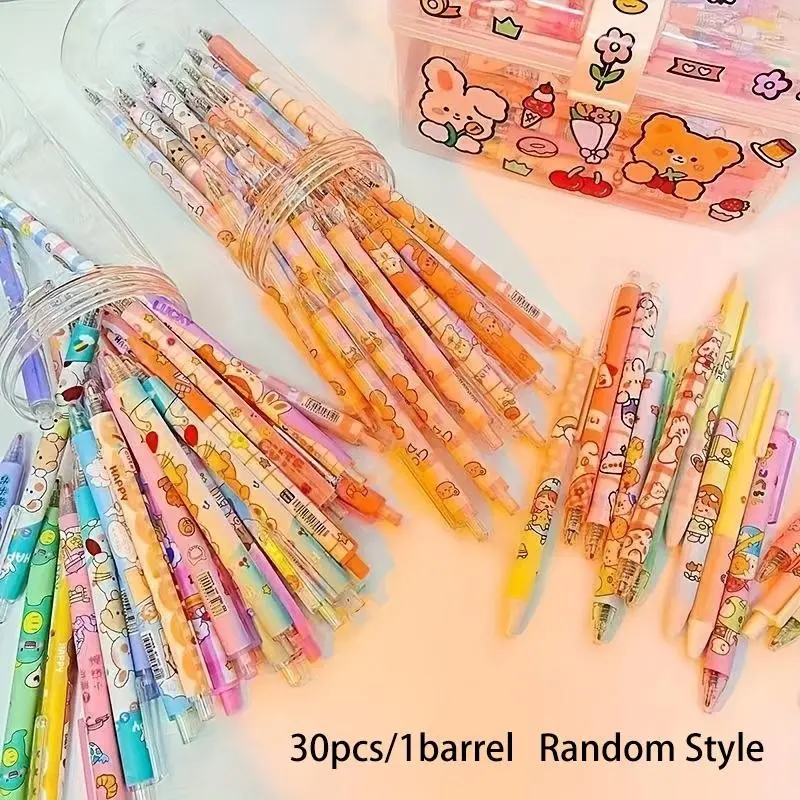 30/50 Pack Cute Fast Dry 0.5mm Bullet Tip Gel Pens, College Student Pen, Perfect for School and Office Use, Press-Type Design for Easy Writing, Aesthetic Pens, Gel Pens Set, Stationery Writing Tools, Office Supplies