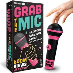 Official Grab The Mic – Family Karaoke Board Game w/Foam Mic, 8+ Ages, 2-10 Players - Games for Bad Singers w/ 230 Lyrics (115 Cards)