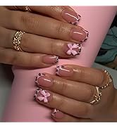 Red Press on Nails Short - Square Fake Nails with Leopard Print Design - French Tip False Nails Press ons - for Women Christmas Manicure 24Pcs