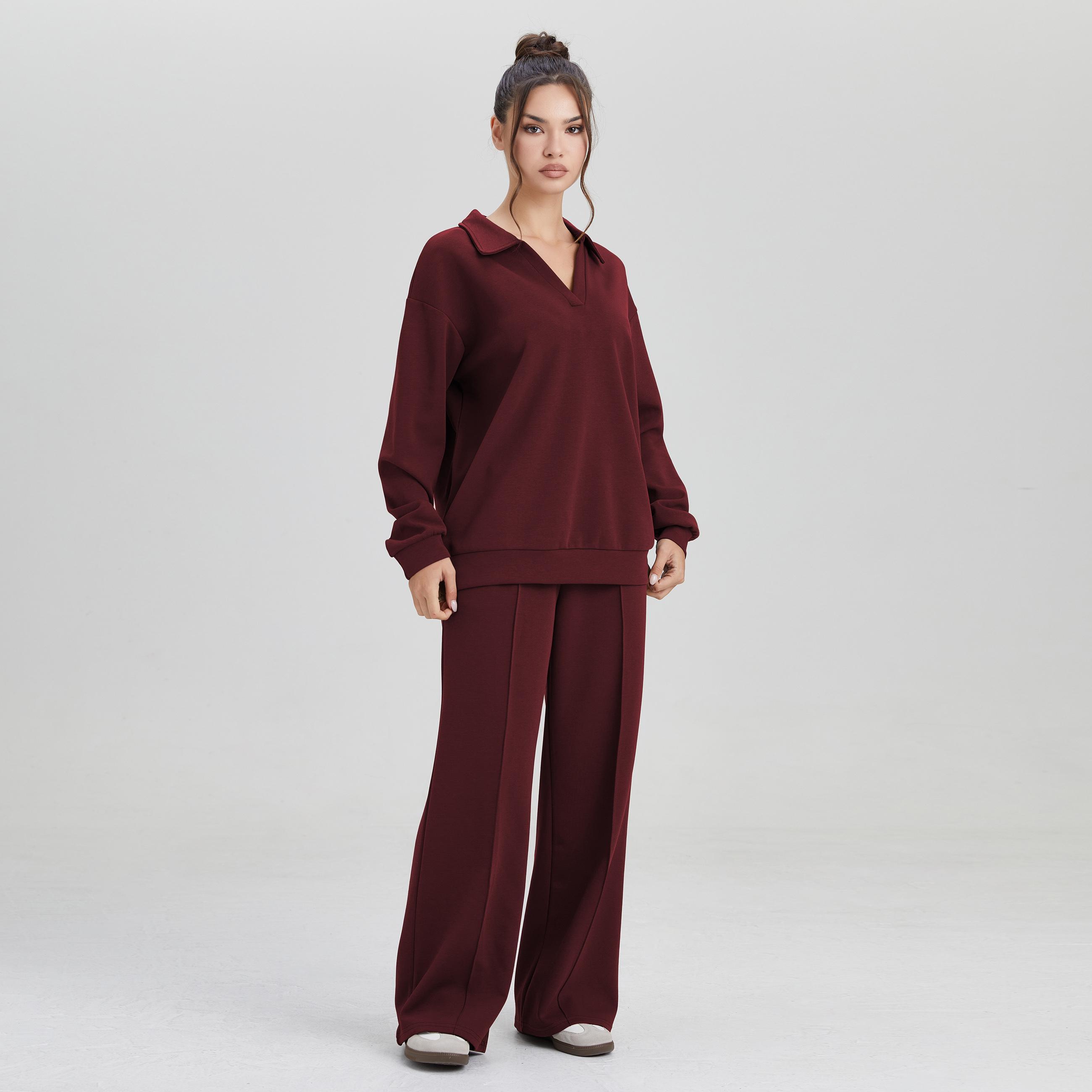 Women's Minimalist Solid Color Split-Neck Sweatshirt, Simple Style Loose Long Sleeve Top, Lady Casual Comfort Outfit