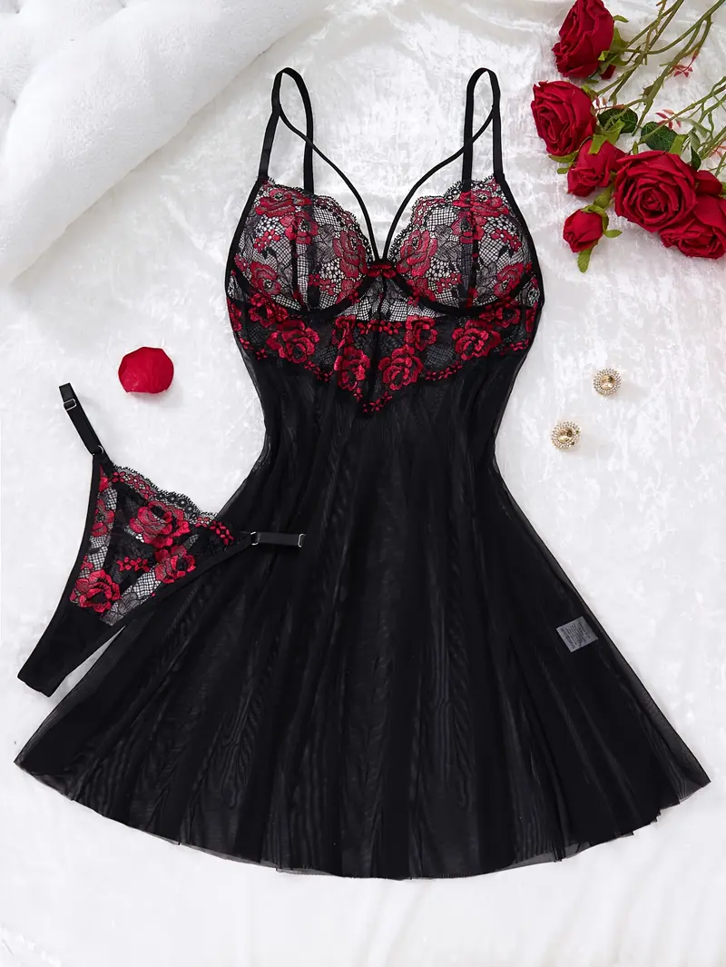 Halloween Black and Red Contrast Sexy Lingerie Nightgown Semi-Sheer -  TikTok Shop