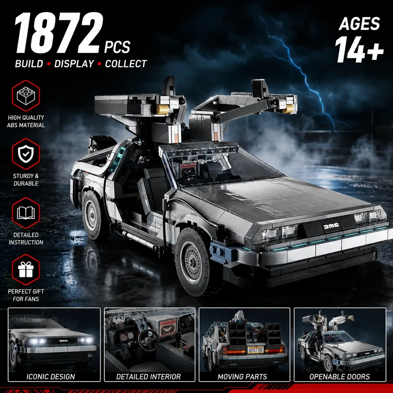 1872 Pieces Back to the Future Time Machine Building Set, Adult and Kids Toy Gift, Educational Birthday Present for Boys and Girls