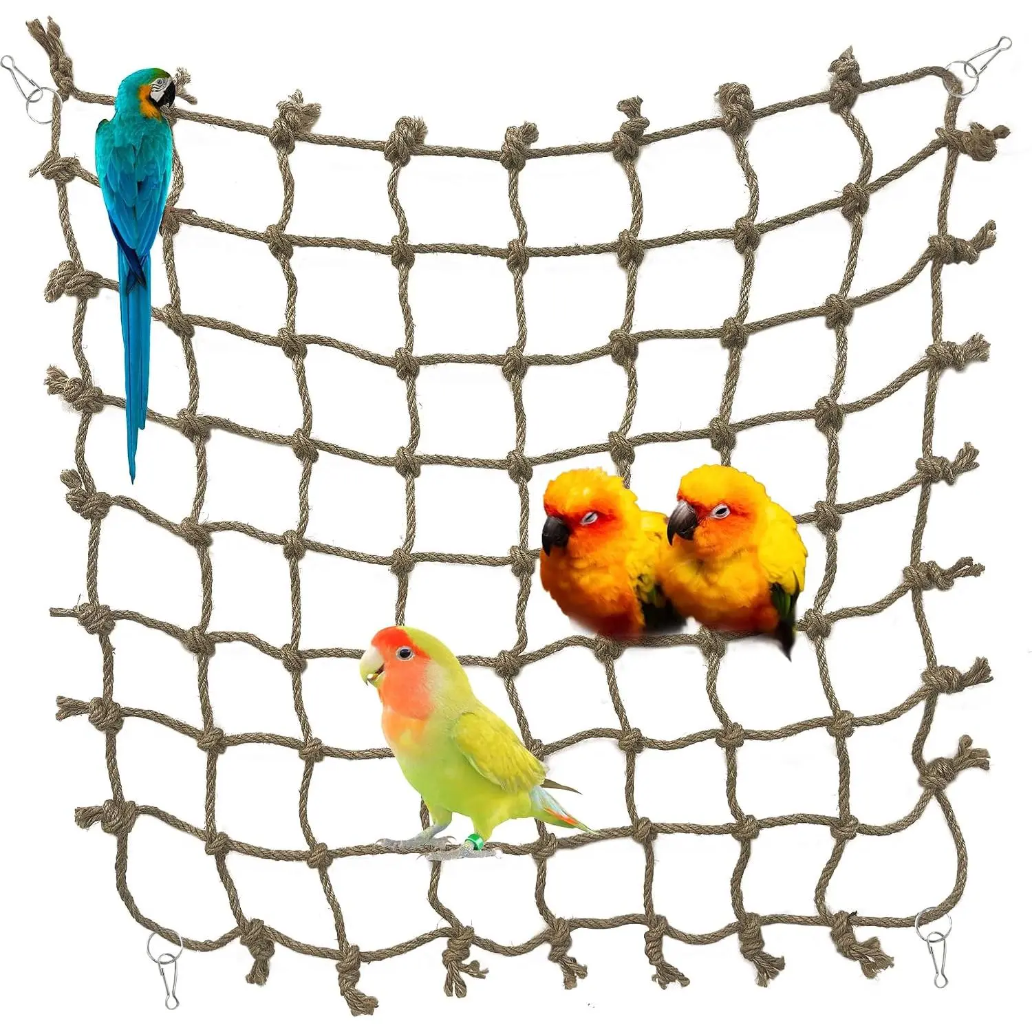 Parrot Climbing Net Jungle Fever Rope Small  Toys for Parakeets Lovebirds Finch Budgerigars Conure Cockatiel (L 24" x 24")