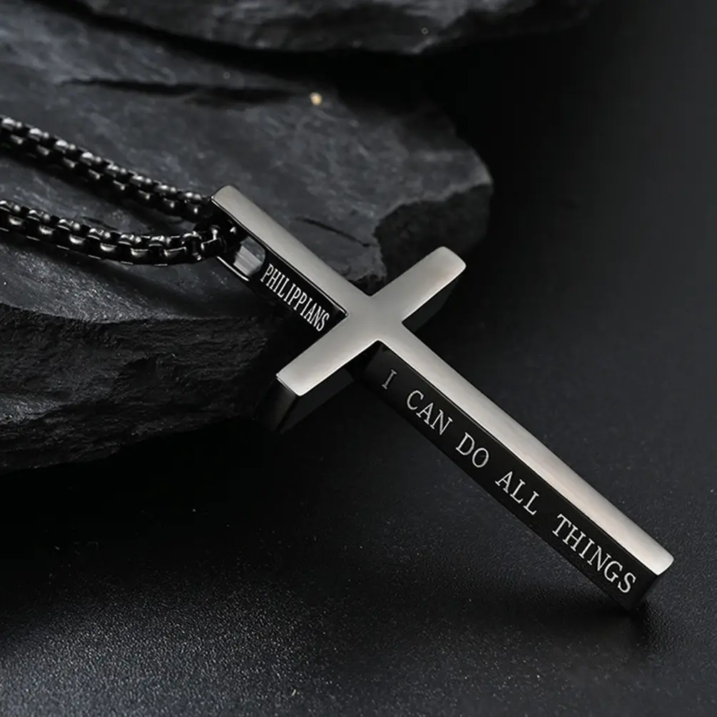 Titanium Steel Simple Cross Pendant Necklace, Personalized Fashion Costume Jewelry
