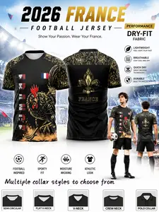 2026 French National Pride Soccer Jersey, Floral Design, Breathable Sportswear, Short Sleeve T-Shirt, All Seasons Fashion