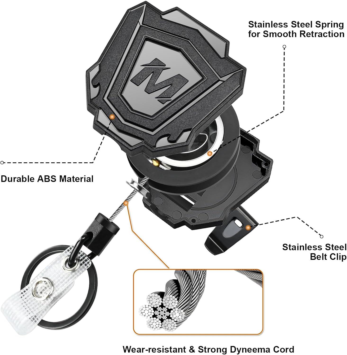 Heavy Duty Retractable Keychain with Belt Clip Retractable ID Badge Holder Reel with 31.5" Steel Cord, 9.0 oz