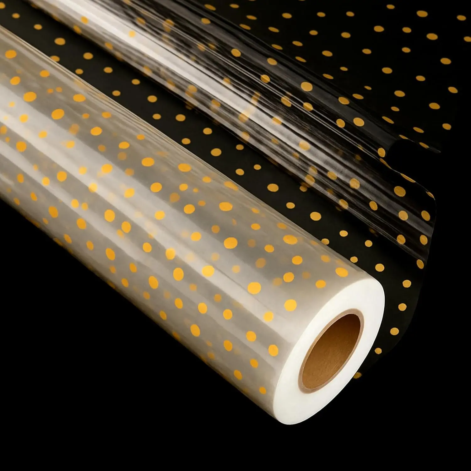 120 ft Clear Cellophane Wrap Roll (120 Ft x 34 in), 3 Mil Thicken Irregular Yellow Dot Cellophane Gift Wrapping Paper Roll for Flower Bouquet Christmas Gift Baskets Wrap Extra Wide