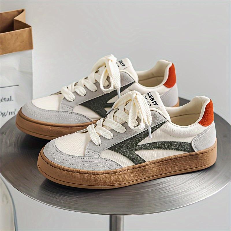 Men's Retro Color Block Thick-Soled Skate Shoes, Comfortable Non-Slip Durable Lace-Up Rubber Sole Canvas Sneakers, Men's Shoes