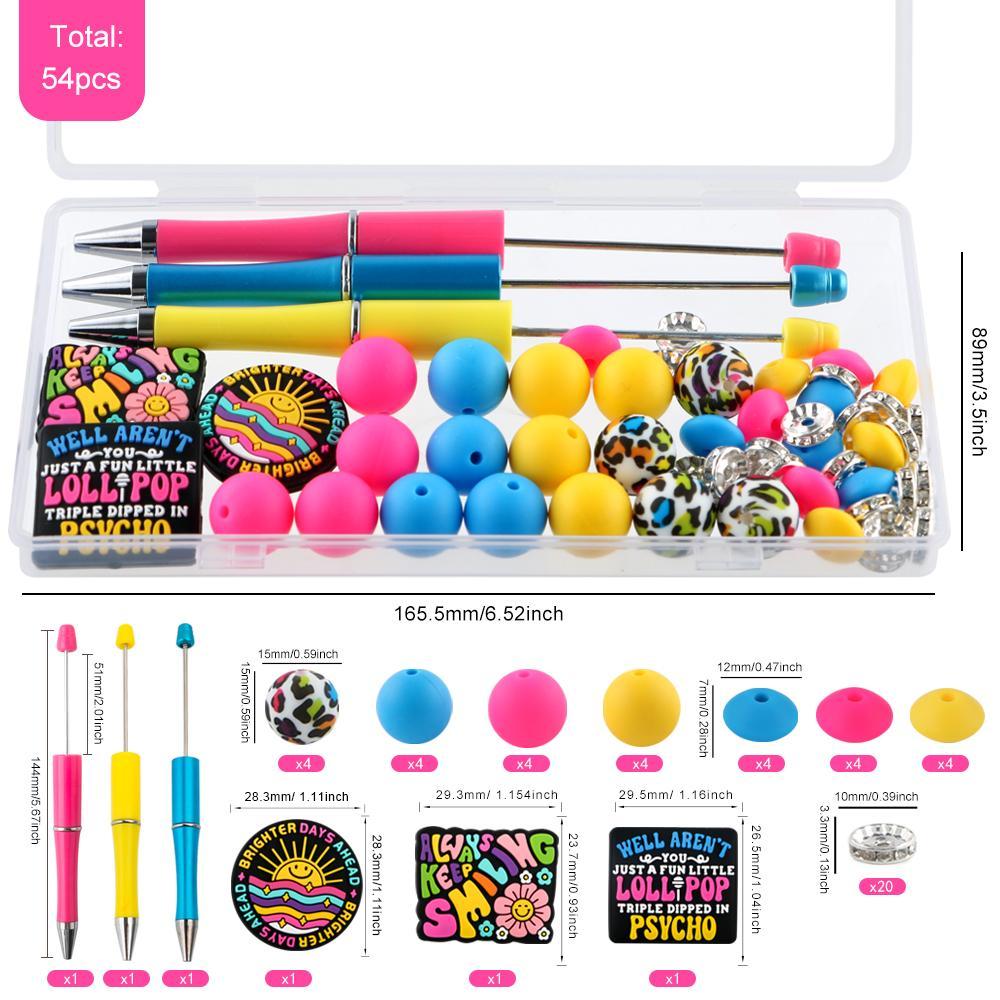 Animal Silicone Focal Beads Set, 54pieces/Box Printed Round and Lentil Beads, DIY Jewelry and Pen-Making Kit