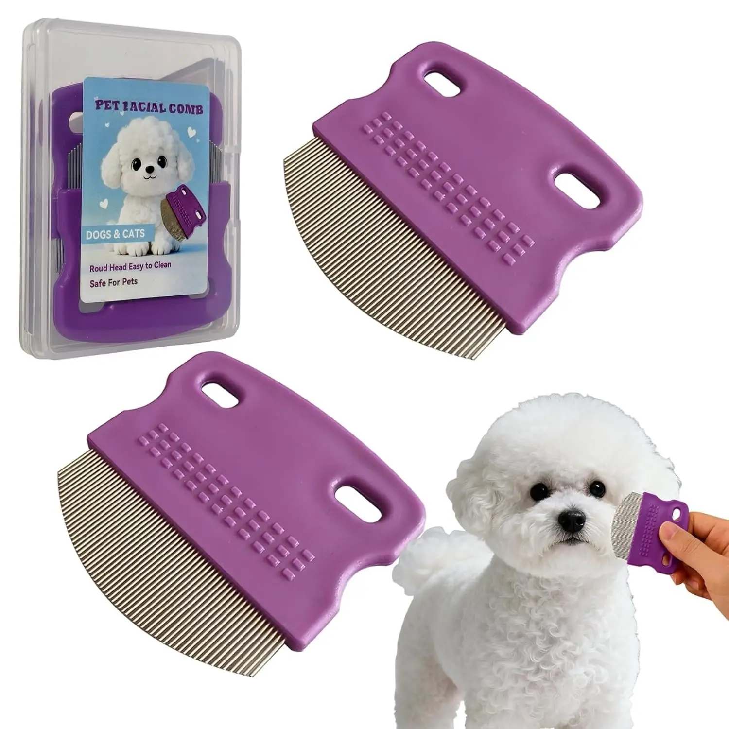 2 Pack Professional Pets Eye Combs,Pets  Comb Kit,Stainless Steel  Stain  for Cats & Dogs, Lice Comb,Gentle Curved Comb ,Precisely Removes Stains (2pcs eye combs)