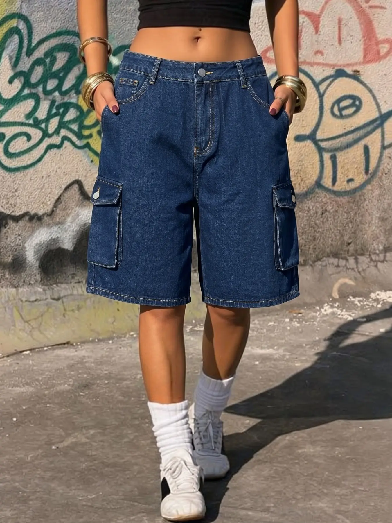 Women's Denim Jeans, American Fashion Workwear Style, Button, Large Pockets, Casual Simple Versatile Loose Jeans, Spring Summer Wear